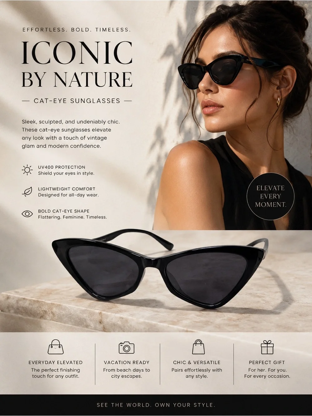 Cat-Eye Sunglasses in Black - Iconic By Nature